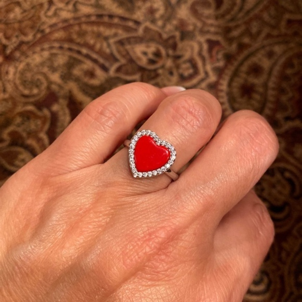 Sterling Silver ♥️ Red Heart Ring sizes 5 6 7 8 9